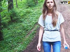 Young blonde babe Megan gets nasty outdoor in pov