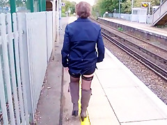 Milf station platform walk toying herself to orgasm