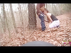 Face fucked in the woods and choking on his dick and stomach