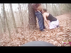 Face fucked in the woods and choking on his dick and stomach