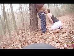 Face fucked in the woods and choking on his dick and stomach