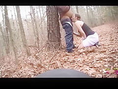 Face fucked in the woods and choking on his dick and stomach