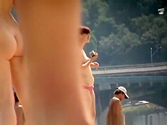 Nude wife and topless girls in beach