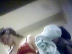 Teen girl changes clothes after pool time