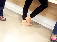 Shoe shopping w my fr  her nylon feet walking