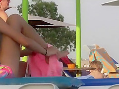 Teeny cameltoe seen by the pool