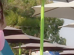 Teeny cameltoe seen by the pool