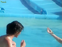 Accidental nipple slip at a water slide