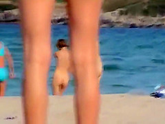 Skinny girl rushing out of the water