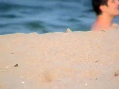 Skinny girl rushing out of the water