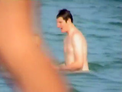 Skinny girl rushing out of the water