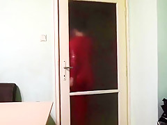 Red latex catsuit