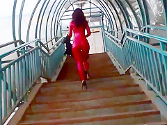 Red latex catsuit
