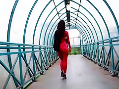 Red latex catsuit