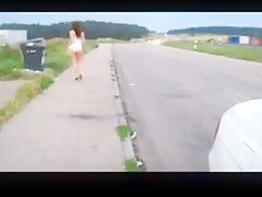 junior brunette shows off and sucks a guy on a rest air