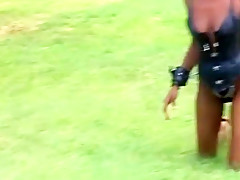 African girl gets walked like a dog