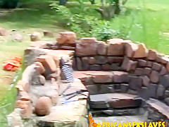 African girl gets walked like a dog