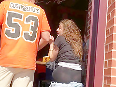 American girl in see through leggings