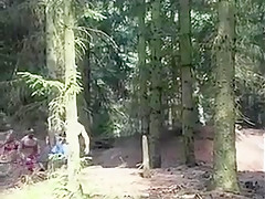 Two sluts blondes fucked in forest near the beach