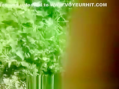 Woman sunbathing topless in grass