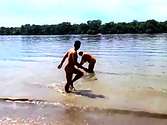 Bare bold nudist granny and junior cock admirer