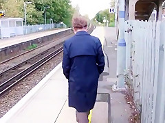Small titted milf suzy toys herself on train station bridge.