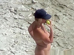 Big tits nudist woman with shaved pussy