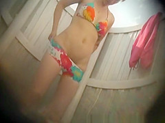 Tight body blonde spied in beach cabin