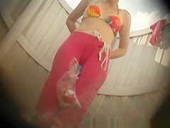 Tight body blonde spied in beach cabin