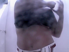 Chubby woman with big tits and hairy pussy spied