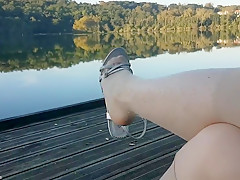 I m walking with my sexy heels stocking dangling
