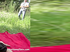 Enjoying a nice picnic with his hot wife