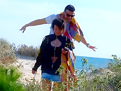 Busty brunette gets sex outdoors then in home