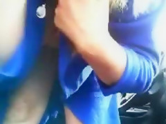 Buxom blonde mature car play