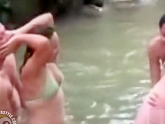 Lasses take turns playing with their friend’s dick