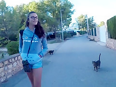 Bunny girl walk   make blowjob on the wild