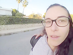 Bunny girl walk   make blowjob on the wild