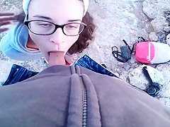 Bunny girl walk   make blowjob on the wild