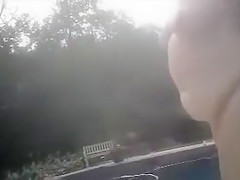 My buddy's fat mom took a swim in the pool completely naked