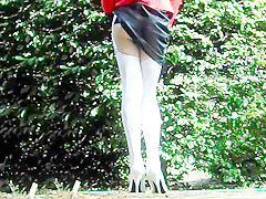 Leather miniskirt black lace thong