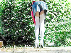 Leather miniskirt black lace thong