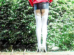 Leather miniskirt black lace thong