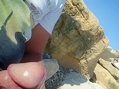 Stroking my stiff sausage next to the curvy blonde