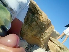 Stroking my stiff sausage next to the curvy blonde