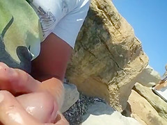 Stroking my stiff sausage next to the curvy blonde