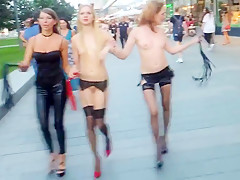 Nude in public girl 2 girlfriends flashing fun in russia