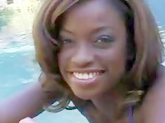 Sexy monique in bikini sucks cock