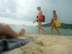 Hot girls pass by as I stroke my dick