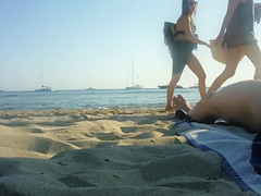 Hot girls pass by as I stroke my dick