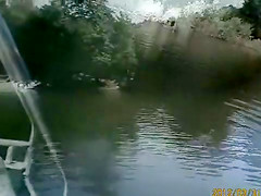 Naked pregnant redhead out on the lake